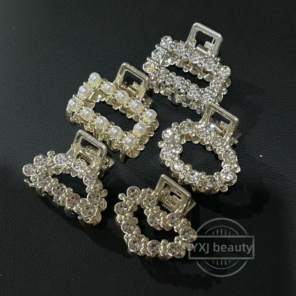 New 6pc Luxury Small Pearl Rhinestone Hair Claw Clips Set